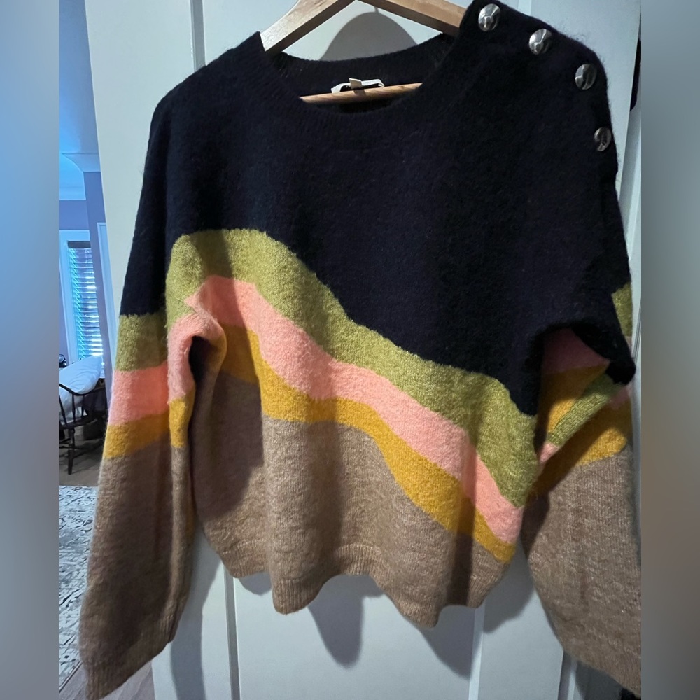 Sezane crewneck sweater, gold buttons